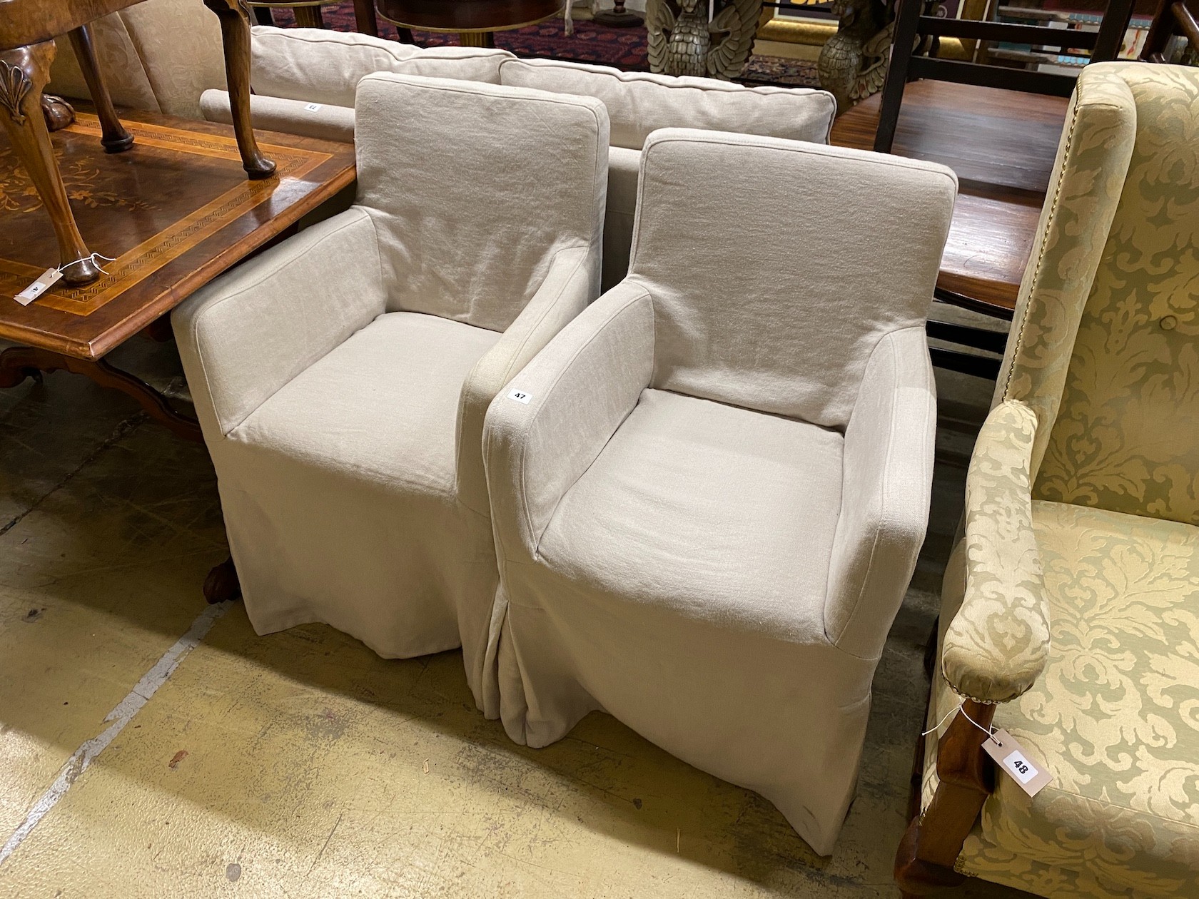 A pair of Oka linen 'Atherton' dining chairs